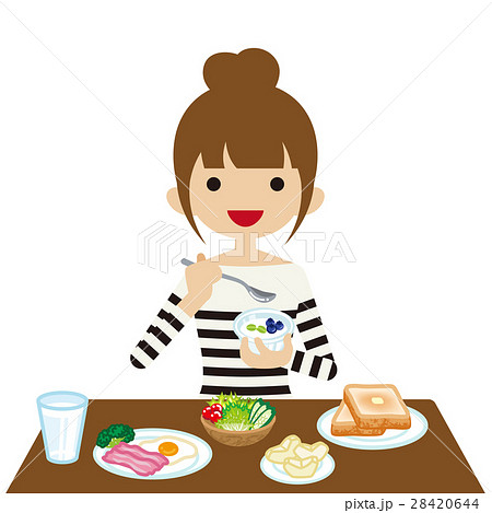 朝食を食べる若い女性のイラスト素材
