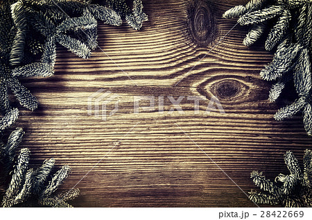 wooden board with fir brunches 28422669