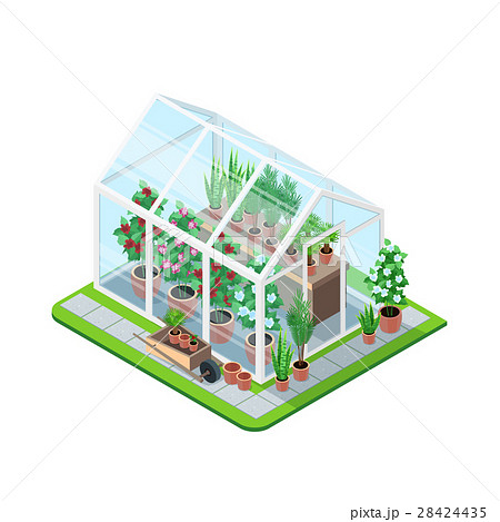 Greenhouse Isometric Compositionのイラスト素材