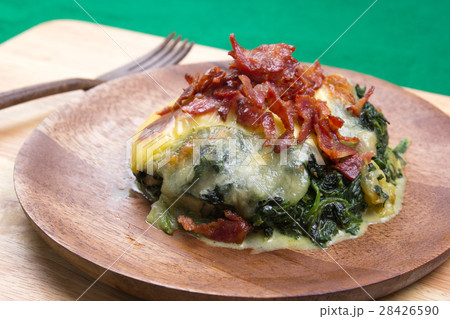 Baked spinach and cheese on plate Baked spinach and cheese on plate 28426590