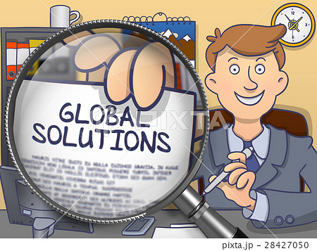Global Solutions through Magnifier. Doodle Concept 28427050