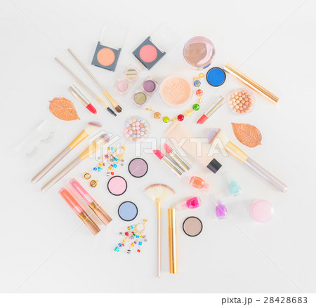 Colorful make up flat lay scene 28428683