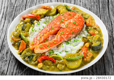 fried steak of red fish with rice and curry fried steak of red fish with rice and curry 28430172