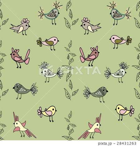 Tree with cute colorful birds seamless pattern 28431263