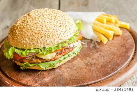 Hamburger and french fries 28431493