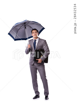 The businessman with umbrella isolated on white The businessman with umbrella isolated on white 28432534