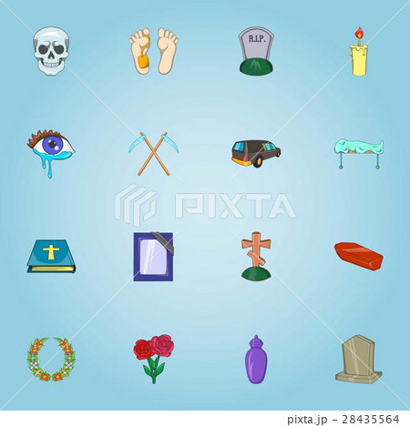 Funeral services icons set, cartoon style Funeral services icons set, cartoon style 28435564