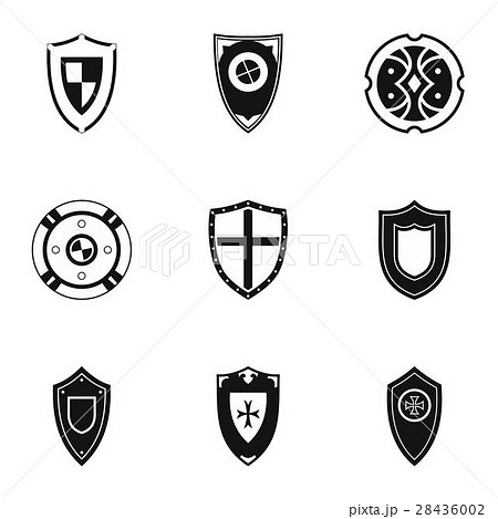 Combat shield icons set, simple style 28436002