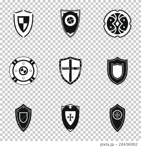 Combat shield icons set, simple style 28436002