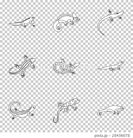 Iguana icons set, outline style 28436078