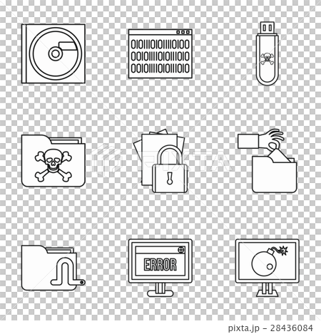 Hacking icons set, outline style Hacking icons set, outline style 28436084