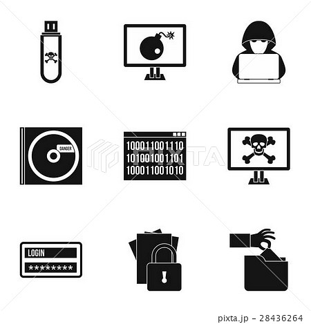 Hacking Icons Set Simple Styleのイラスト素材