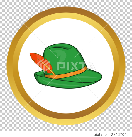 Green hat with a feather vector icon 