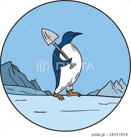 Emperor Penguin Shovel Antartica Circle Mono Line 28437858
