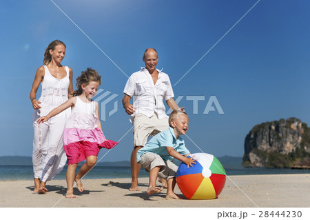 Beach Ball Family Father Mother Son Daughter Concept 28444230