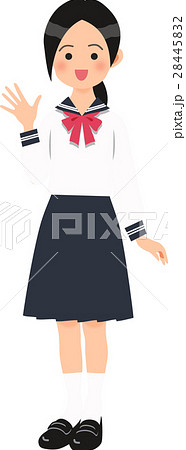 セーラー服姿の手を振る女子中学生 28445832