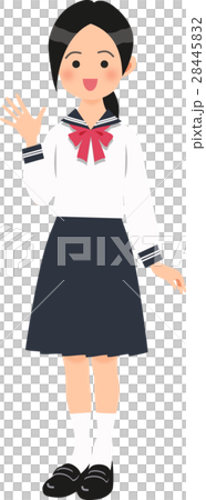 セーラー服姿の手を振る女子中学生 28445832