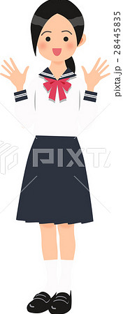 セーラー服姿のバンザイする女子中学生のイラスト素材