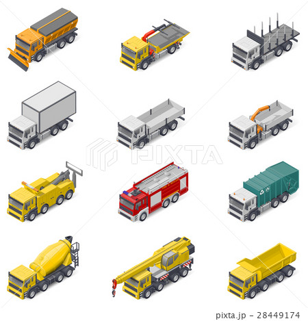 Commercial, construction, service trucks icon set Commercial, construction, service trucks icon set 28449174