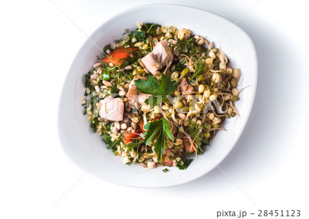 Salad with green beans and chicken on a background 28451123