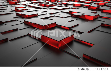 Black cubes with red glass core 3D rendering 28451683