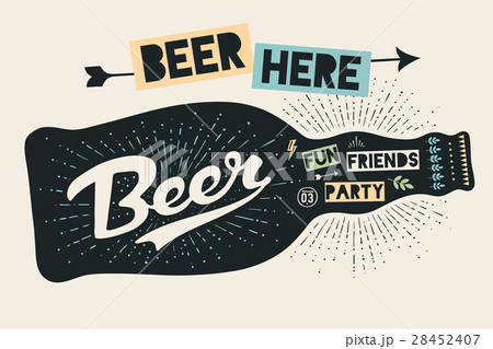 Bottle with hand drawn lettering, text Beer Here 28452407