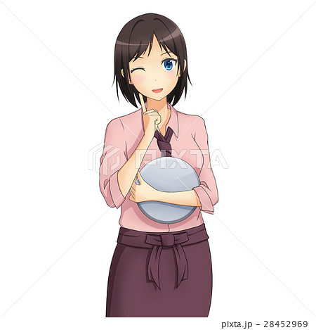 カフェ店員の女性 ピンク系のイラスト素材