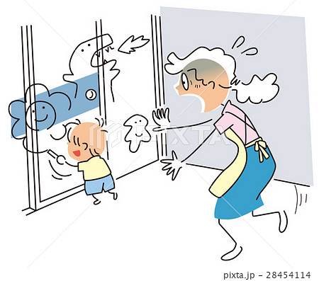 落書きする子供に驚く母親 28454114