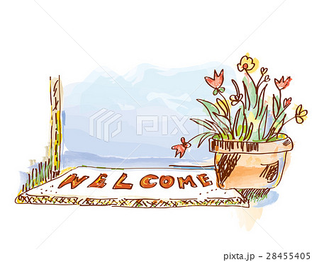 Welcome banner with door and flowers Welcome banner with door and flowers 28455405