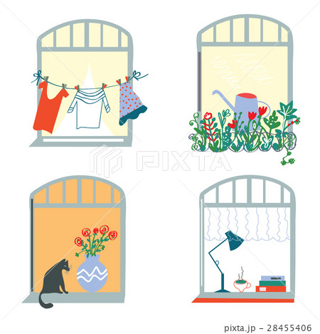 Windows and home funny set in retro style 28455406