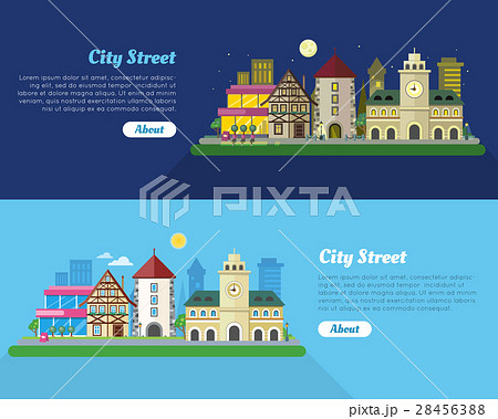 Day and Night City Street Flat Vector Banner 28456388
