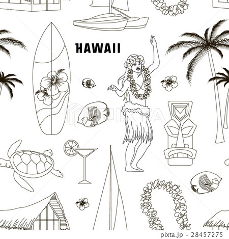 Hawaiian Hawaii Set Patternのイラスト素材