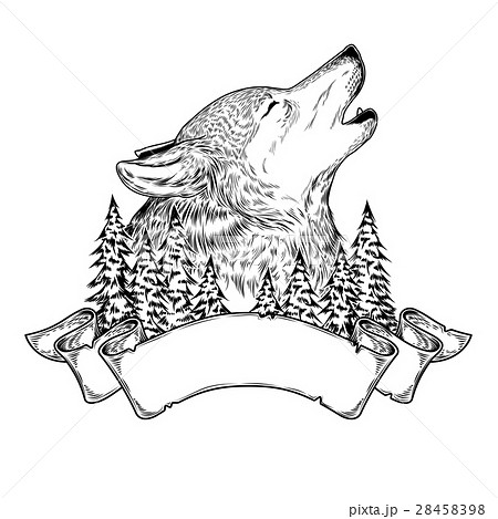 Illustration Of A Howling Wolf With Ribbon Stock Illustration