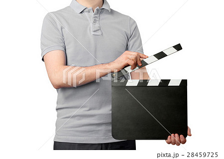 Young man holding clapper board Young man holding clapper board 28459725