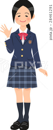 制服姿の手を振る女子高生のイラスト素材