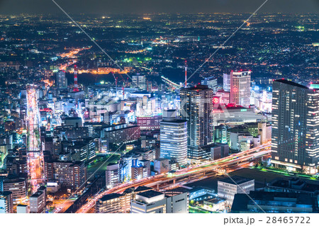 神奈川県 横浜駅周辺の夜景の写真素材