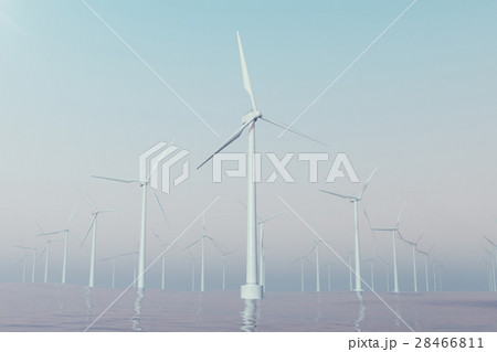 Offshore wind farm turbines caught in sunset sky Offshore wind farm turbines caught in sunset sky 28466811