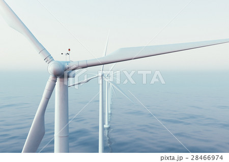 Wind farm turbines caught in sunset sky. Beautiful 28466974