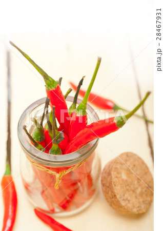 red chili peppers on a glass jar red chili peppers on a glass jar 28467931