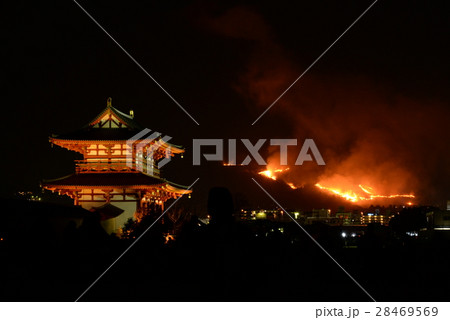 若草山山焼きと朱雀門 若草山山焼きと朱雀門 28469569