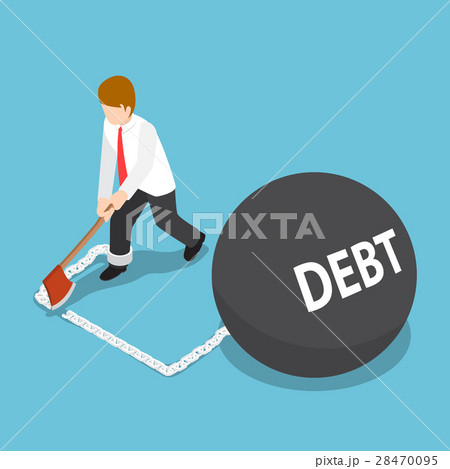 Businessman Cut Chain with Debt Ball by Axe 28470095