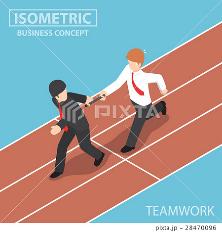 Businessman Passing Baton to Friend in Relay Race 28470096