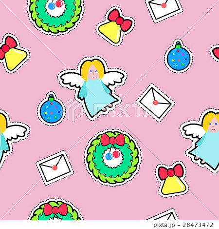 Angel, Wreath, Mail, Bell, Ball Seamless Pattern Angel, Wreath, Mail, Bell, Ball Seamless Pattern 28473472