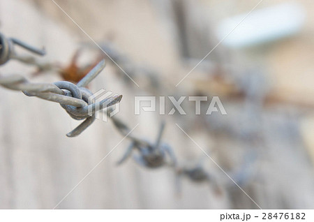 Barbed wire on the wall or protected territory. 28476182