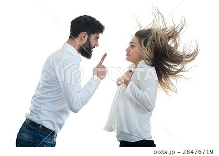 Angry couple shouting at each other on white 28476719