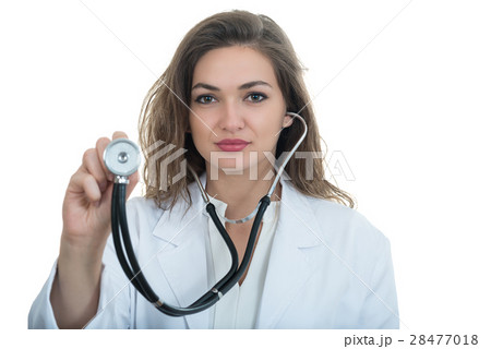 Portrait of young friendly beautiful female doctor 28477018