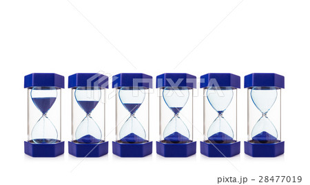 row of six hourglasses on white background 28477019