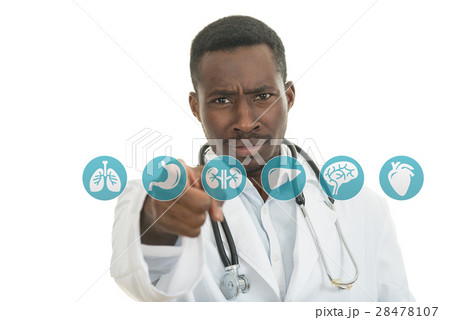 Angry african black male doctor pointing finger at 28478107