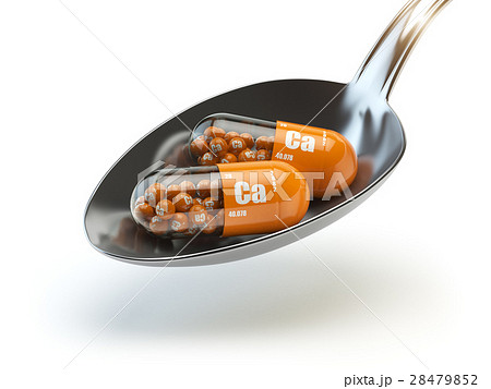 Pills with calcio calcium CA element in the spoon Pills with calcio calcium CA element in the spoon 28479852