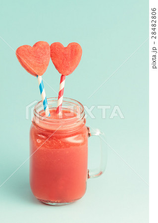 Watermelon smoothie in Mason jar with heart 28482806